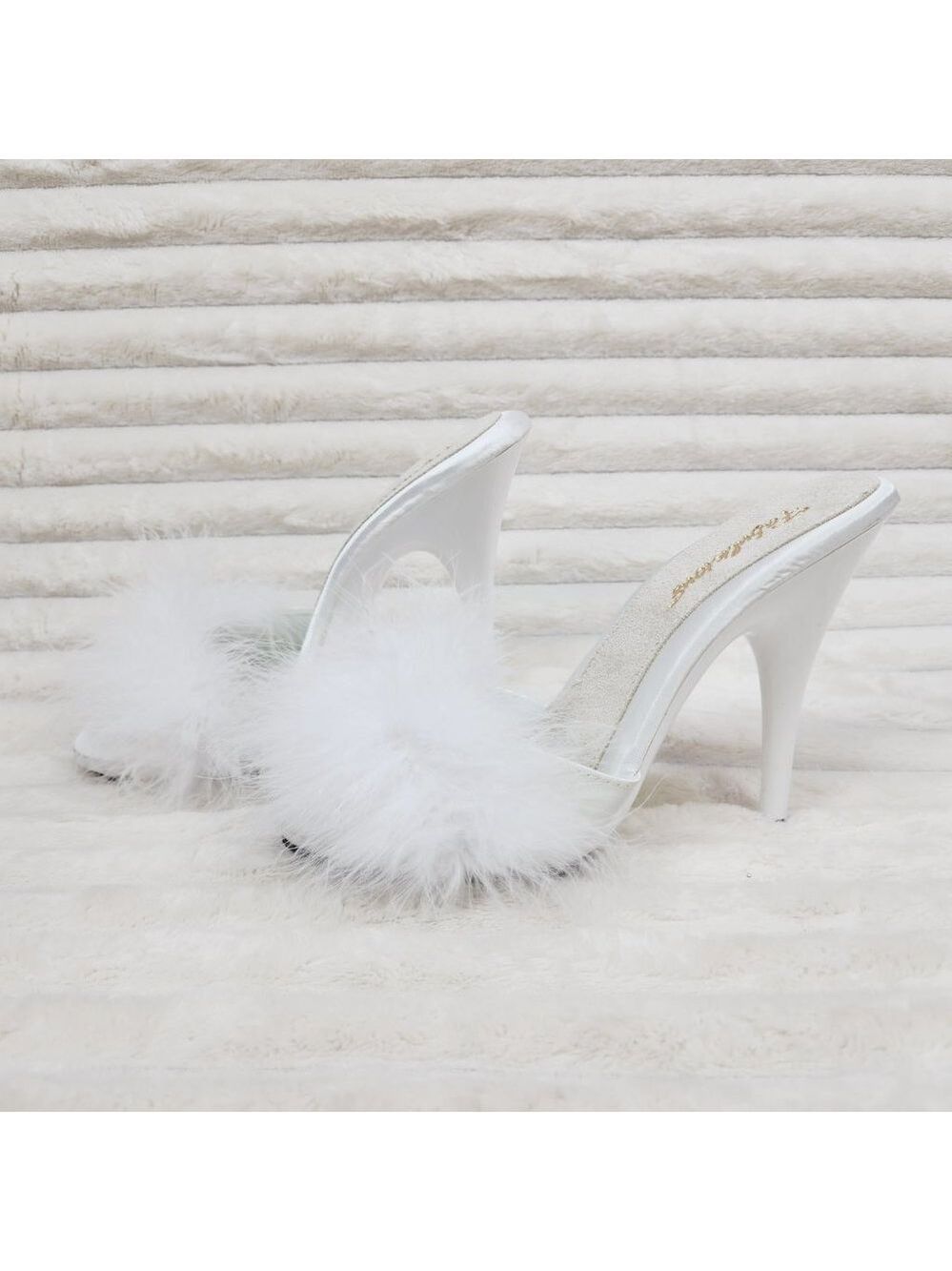 Pleasers Fabulicious Poise Marabou Feather high Heel Sandals White